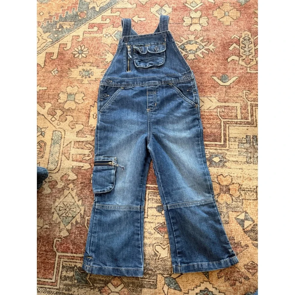 Old Navy Toddler Boys Denim Overalls Medium Wash‎ Cargo Pockets 4T Vintage 2004